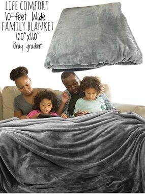 Life Comfort 10-feet Wide Family Blanket, 120"x110" Gray gradient